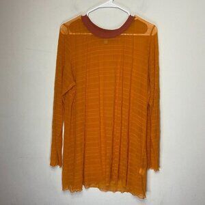 Logo Lori Goldstein Layer Women Plus 1X Crepe Stretch Shirt Orange Pullover Top